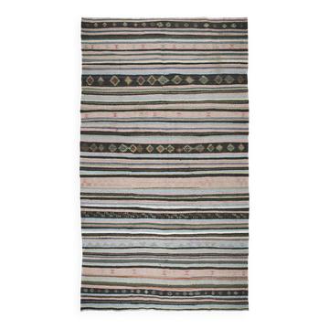 Grand kilim ancien d’Anatolie rose et gris, 357 x 187 cm