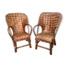 2 former child armchairs braided in chestnut leaves