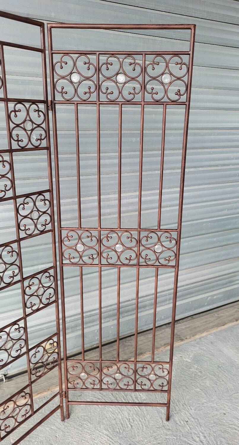 Screen partition wall made of glass and wrought iron