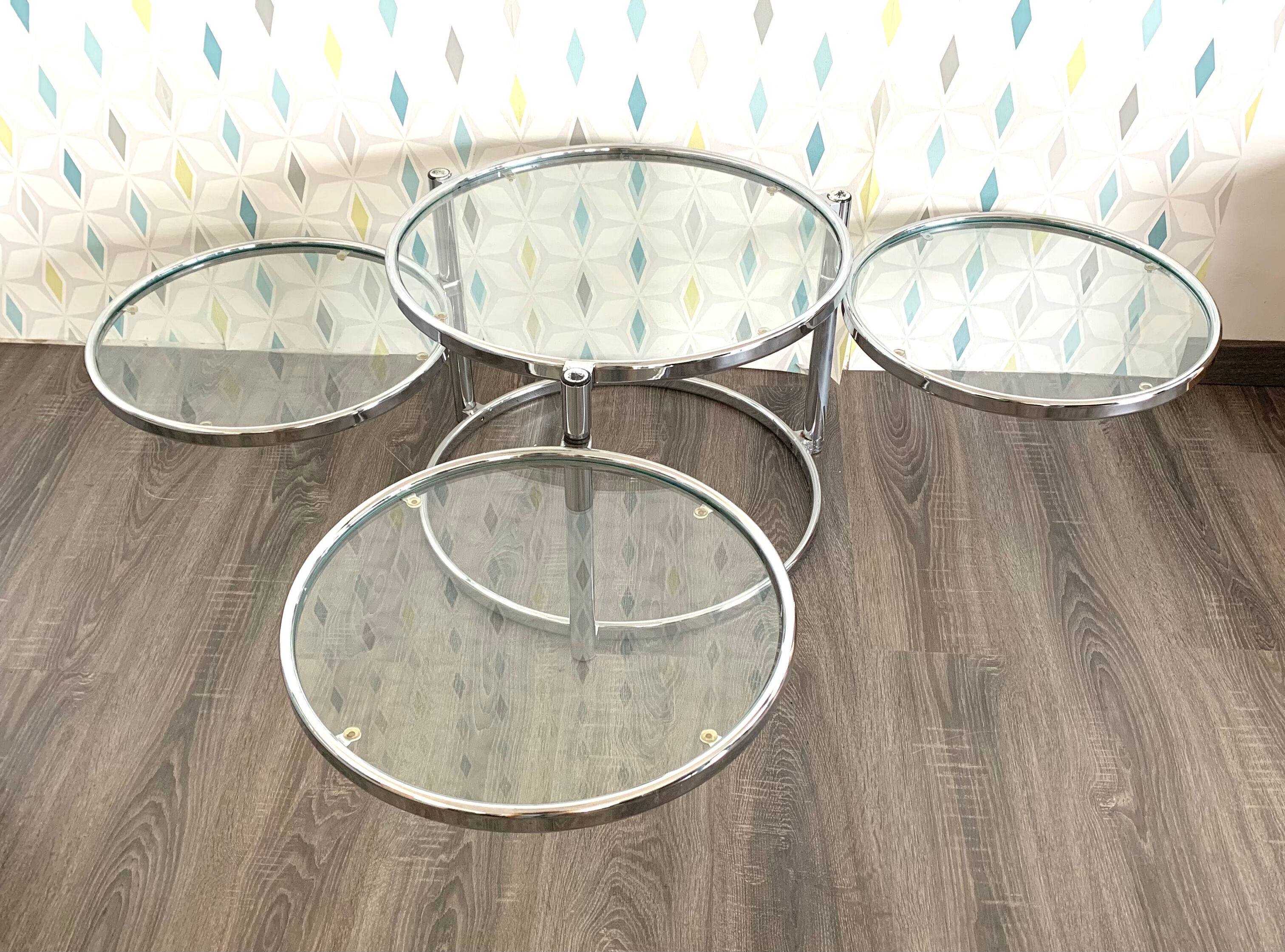 Coffee table vintage glass and chrome