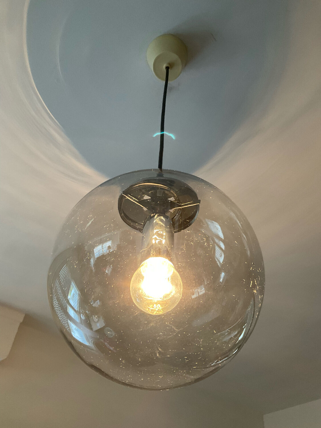Space Age globe pendant lamp in smoked glass from the 70s