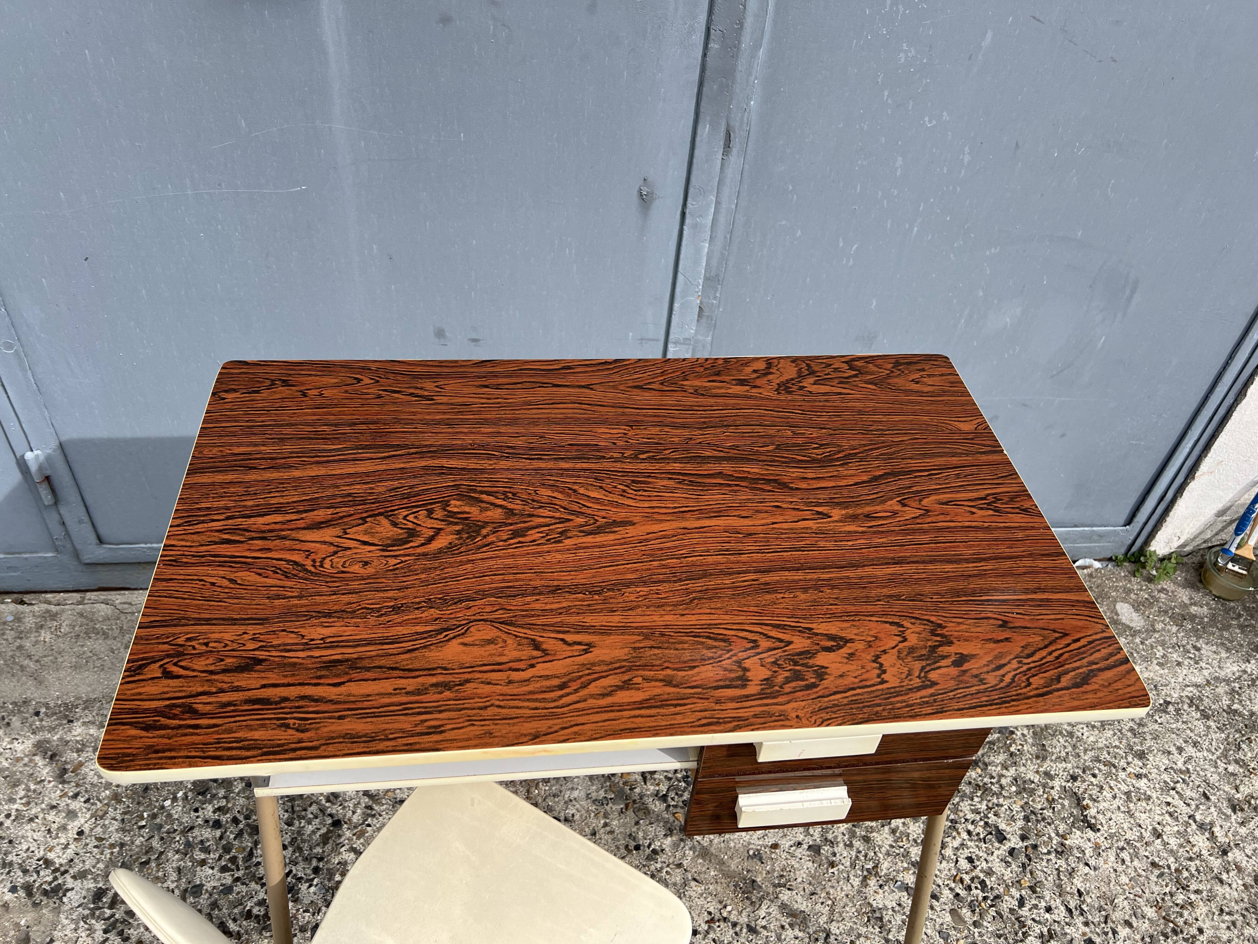 Small vintage desk with formica drawers and 70s chair
