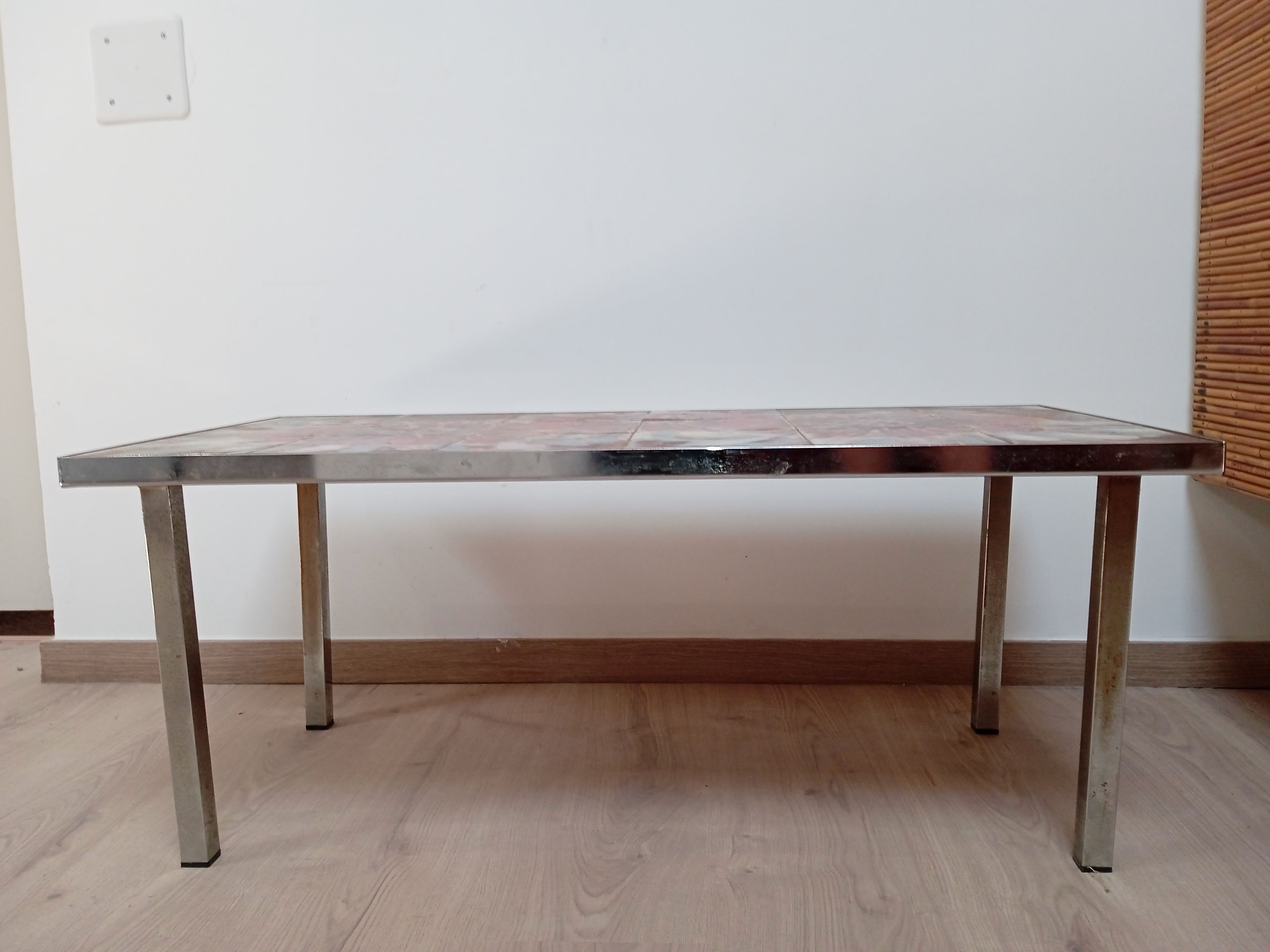 Vintage coffee table metal chrome annes 70 painted ceramic sign vallauris la grange
