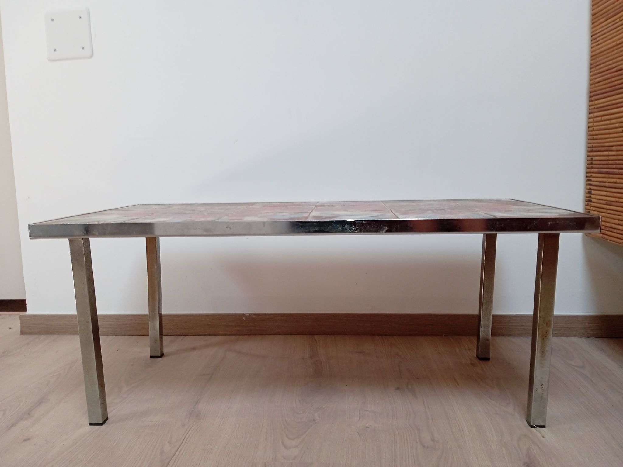 Vintage coffee table metal chrome annes 70 painted ceramic sign vallauris la grange