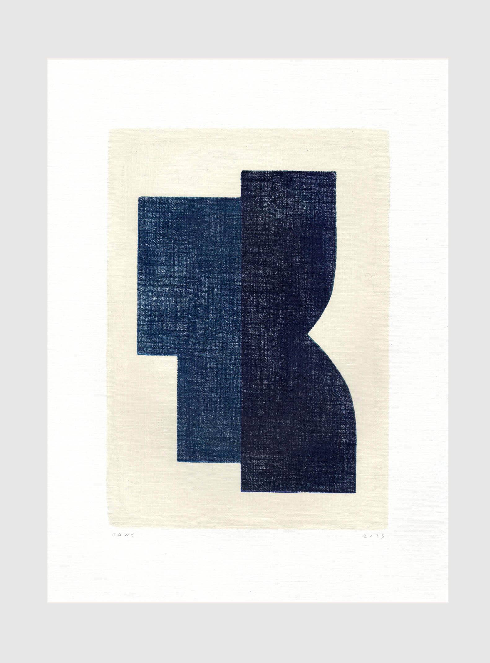 Abstract painting 30x40 geometric illustration dark blue signed Eawy