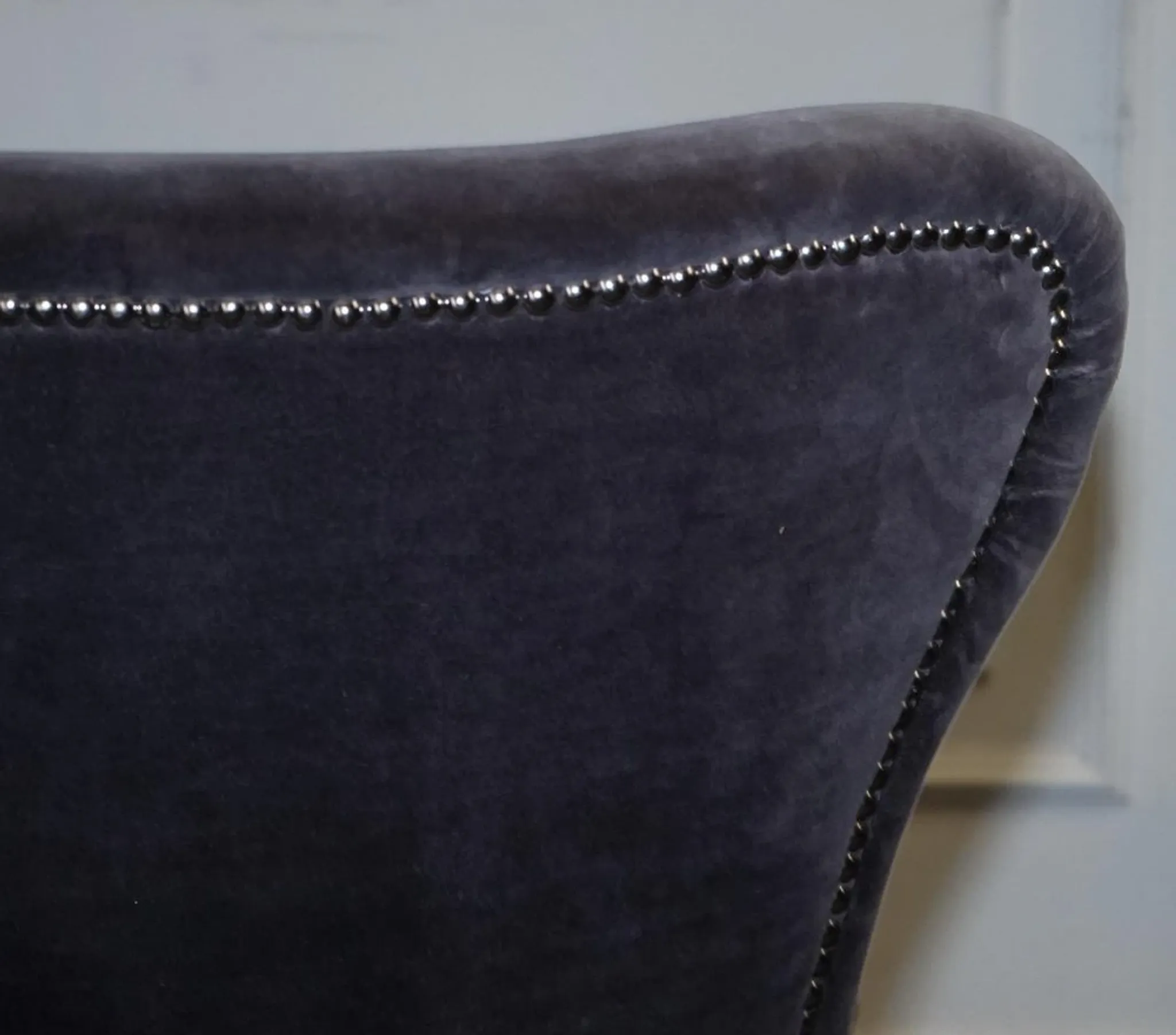 Vintage Office or Dining Chair in Navy Blue Velvet with Halo Studs