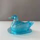 Art Deco glass duck, pressed glass turquoise, butter dish