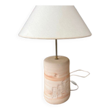Terracotta foot lamp and fabric lampshade