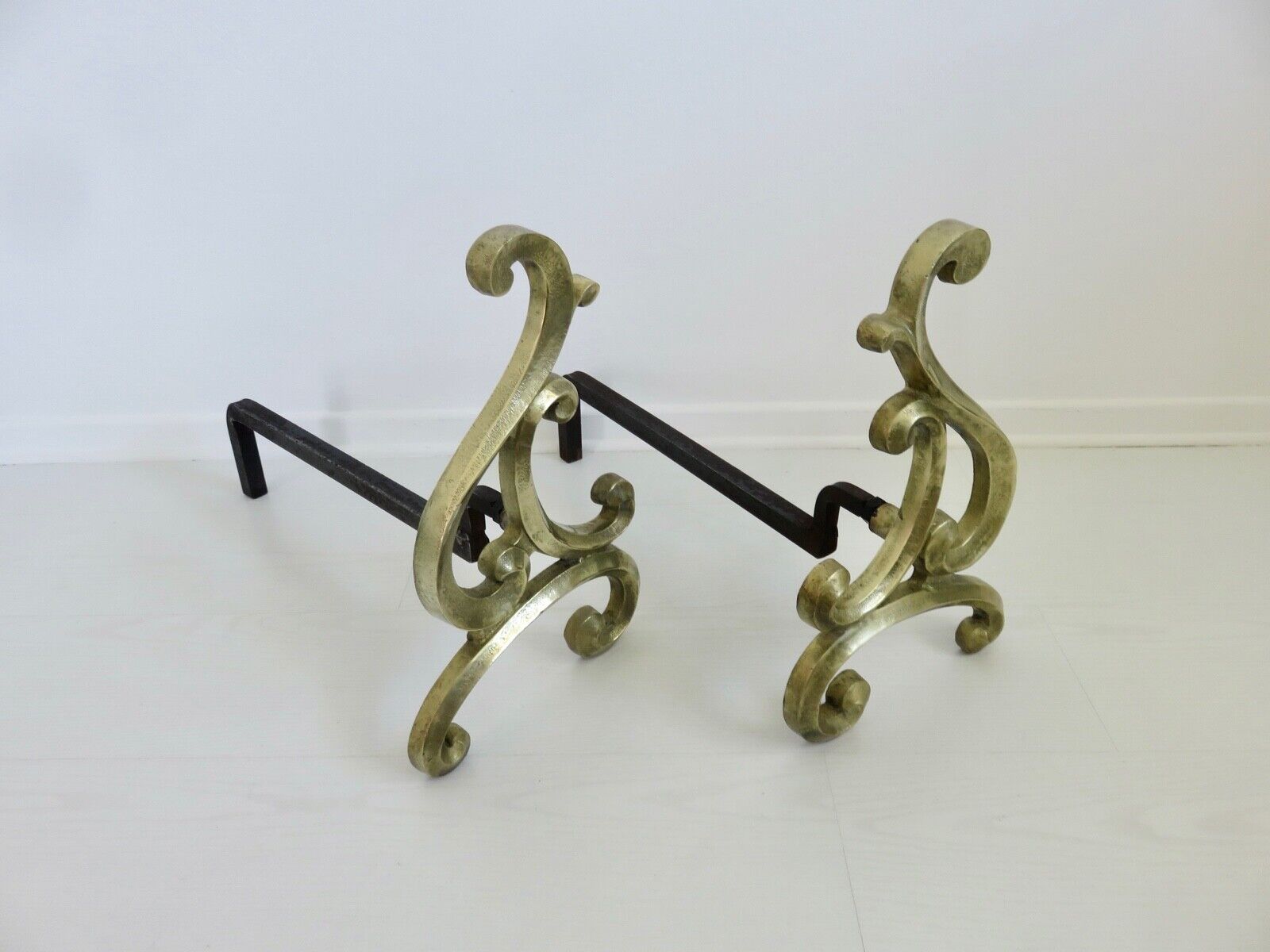 Asymmetrical art nouveau bronze chenets