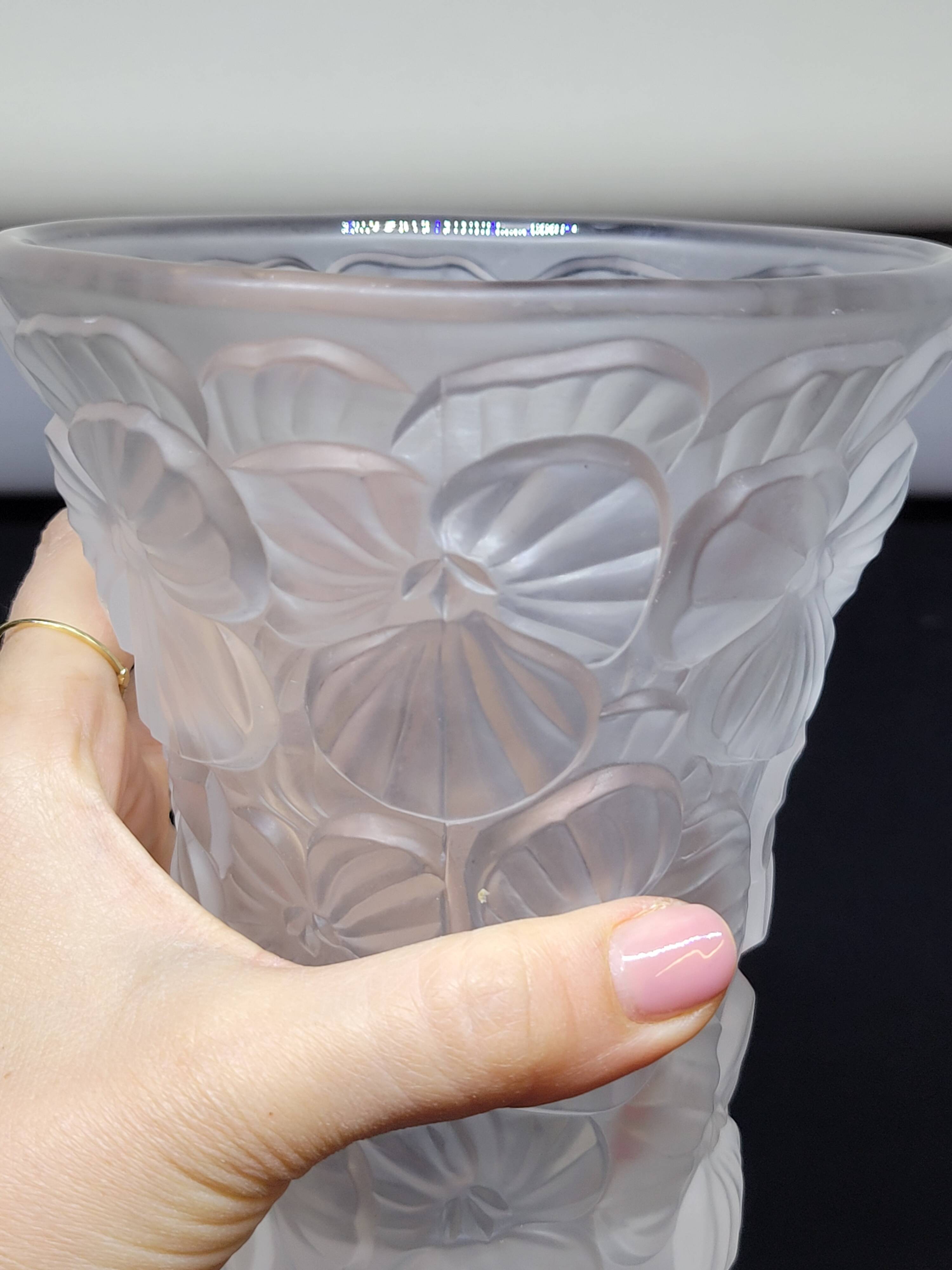 Josef Inwald Barolac Glassware Floral Vase Molded Pressed Frosted Art Glass