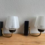 Pair of vintage glass/metal wall lights / circa 1950s 1960s