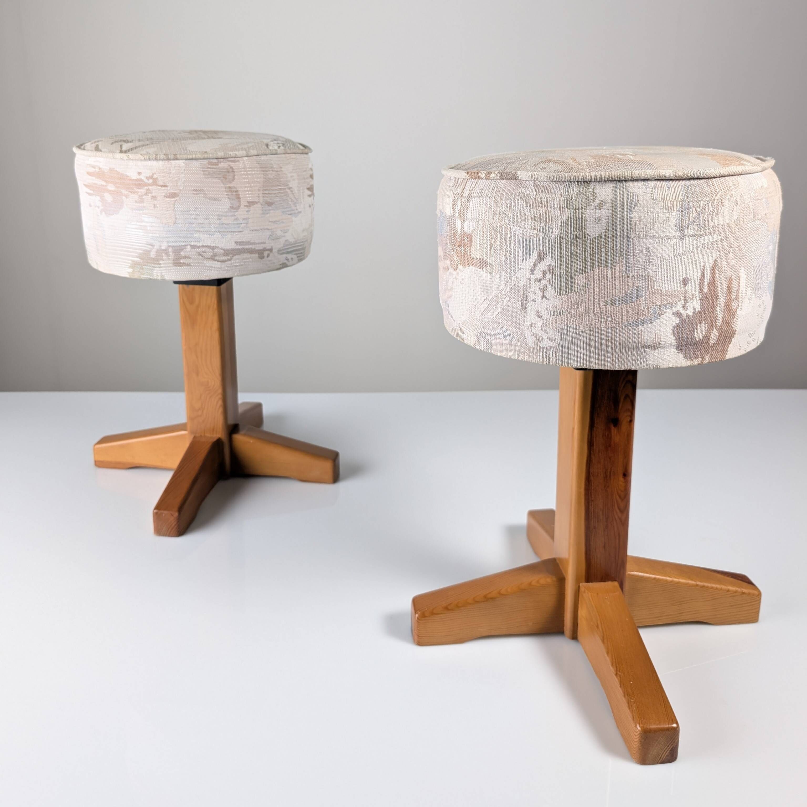 Pair of Scandinavian pine and fabric stools, 1980s