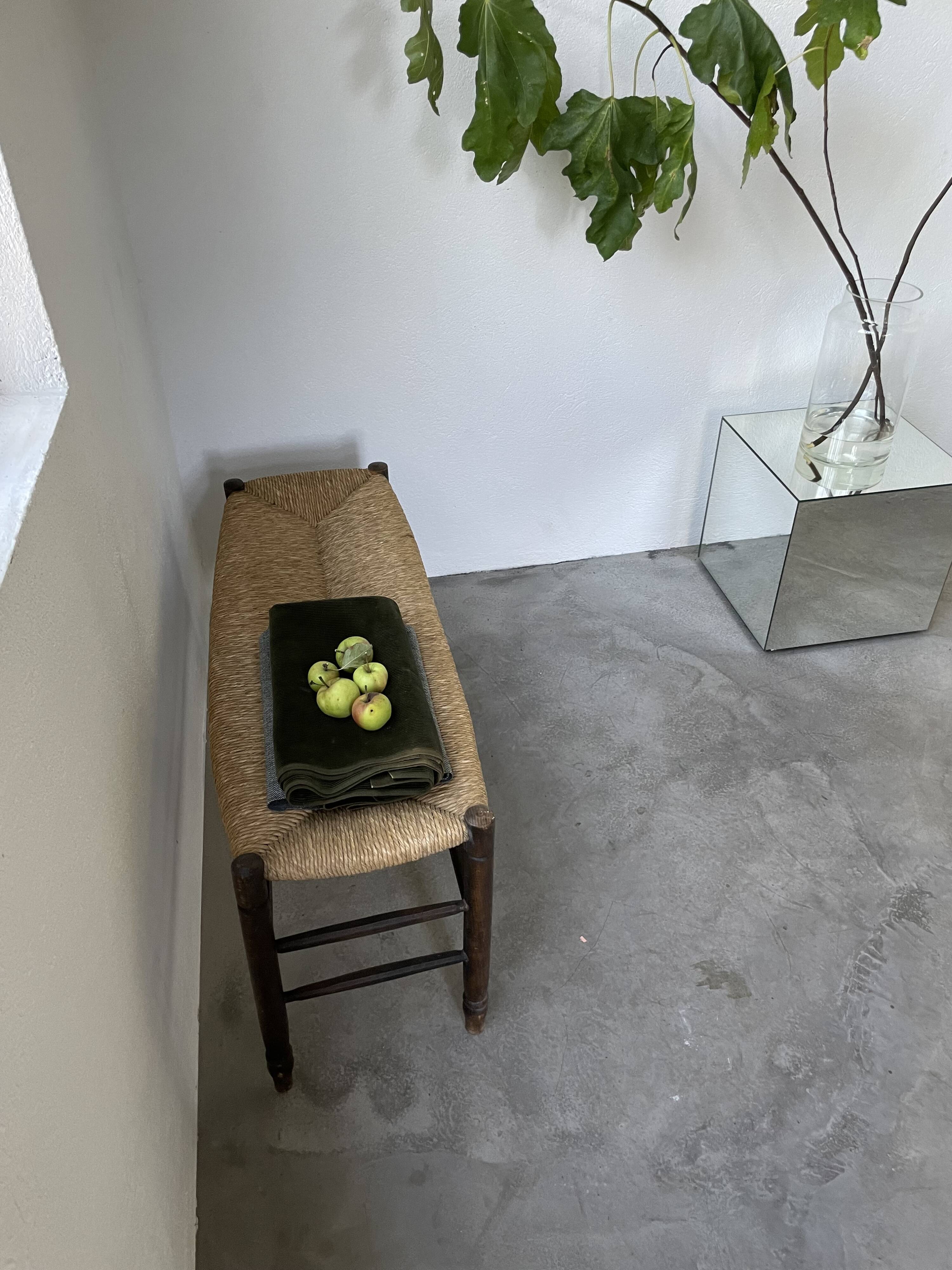 Oak and straw farm bench