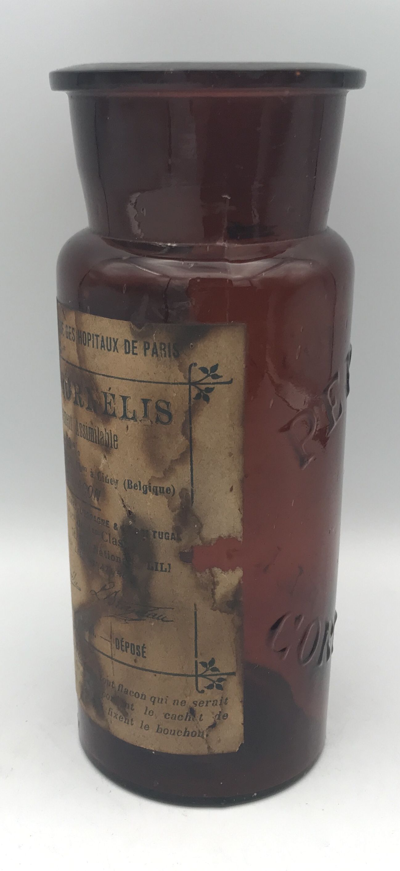 Jar old pot of pharmacy of hospitals in brown glass "peptone cornelis"
