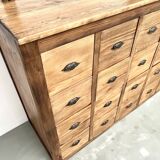 Vintage workshop furniture with 24 drawers in solid pine – 1950s