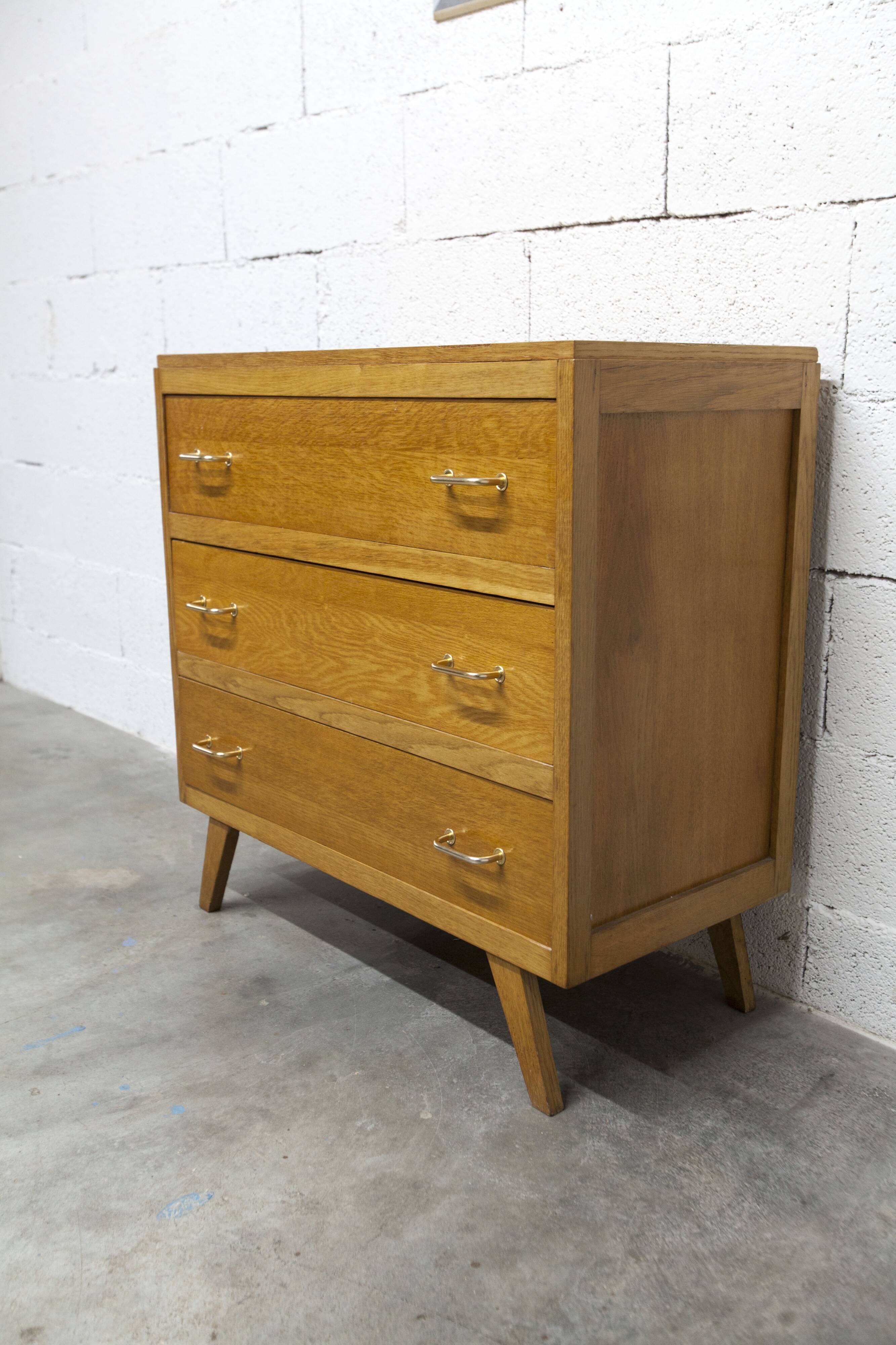 3-drawer chest with splayed legs, 1960s, honey color