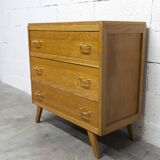 3-drawer chest with splayed legs, 1960s, honey color