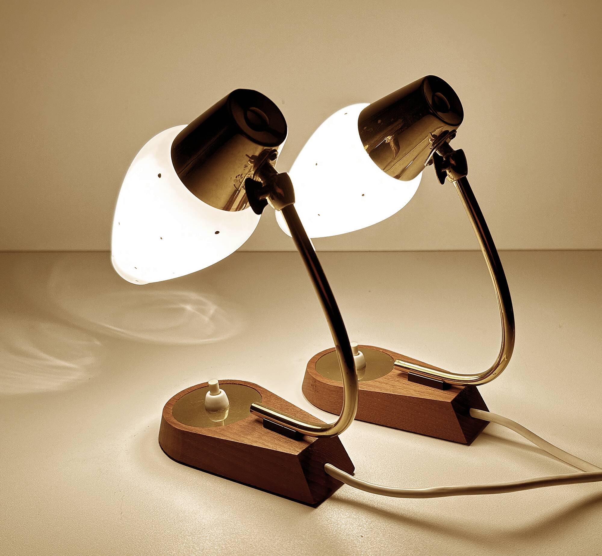 Pair of Scandinavian Lamps, Teak Glass