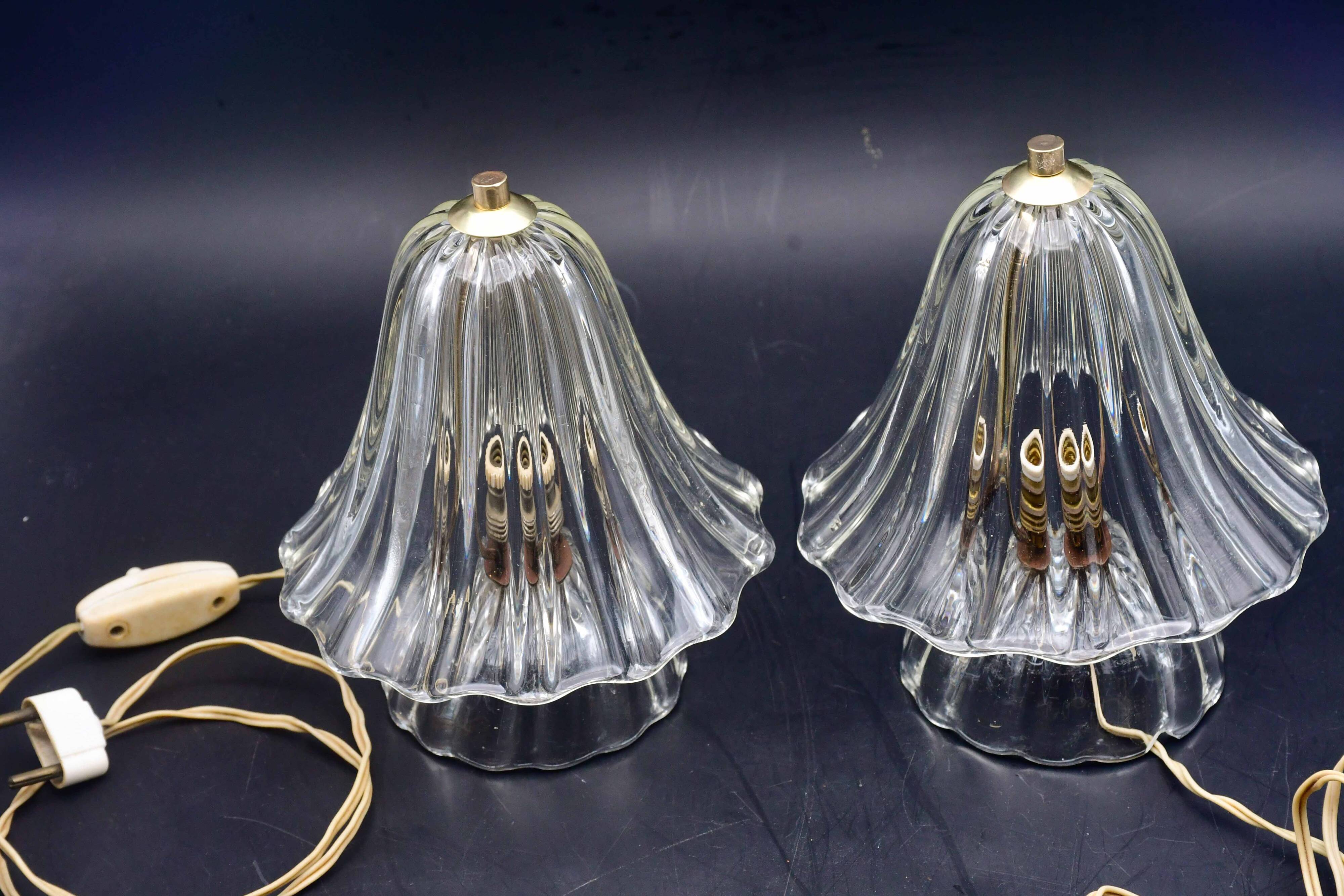 Set of 2 Art Deco Murano glass Barovier e Toso table lamps, 1950