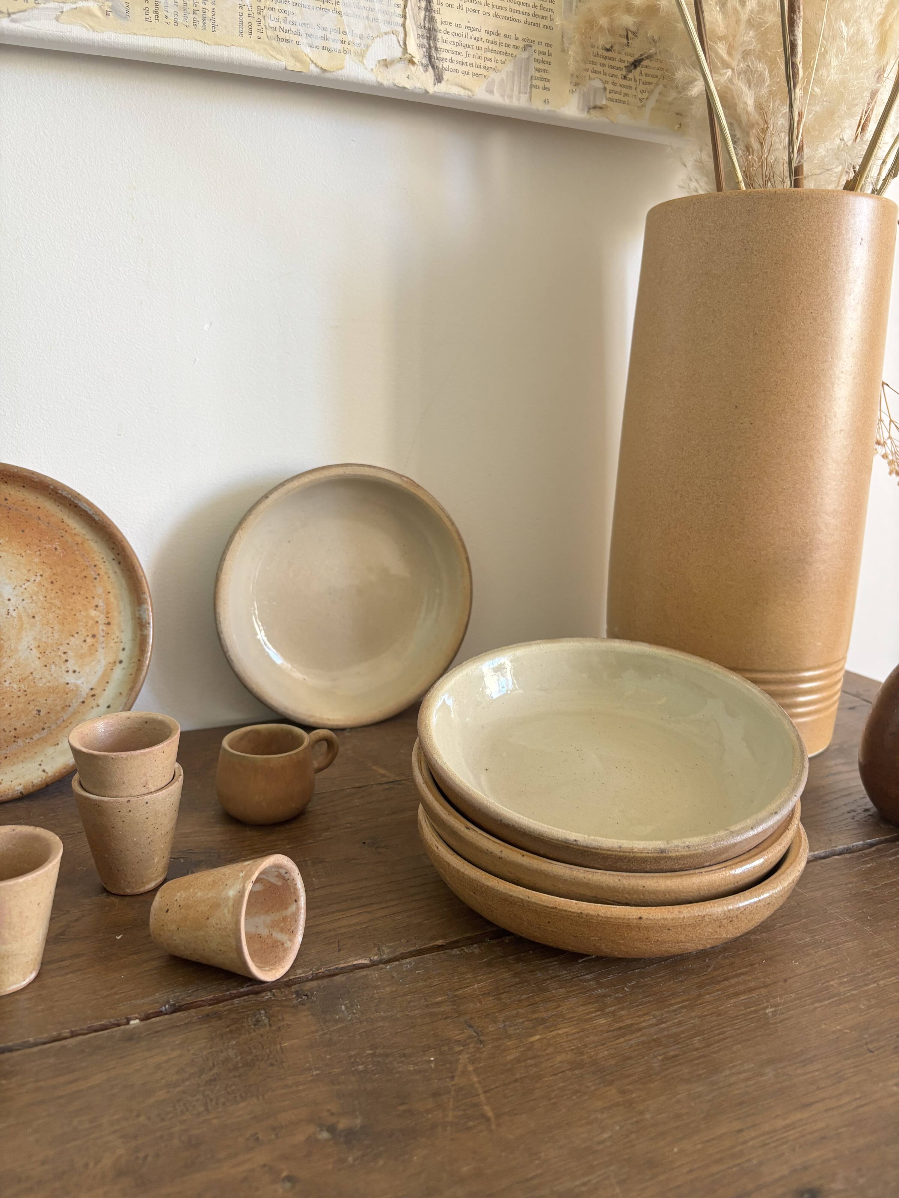 Vintage french stoneware ceramics set – mineral earth