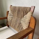 Pair of oak and straw armchairs, reconstruction style