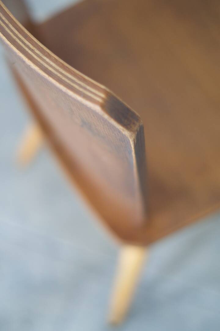 Series of four vintage brutalist wooden chairs 1960