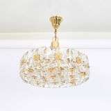 Golden brass and crystal chandelier, Sciolari design by Palwa, Germany, 1970s.