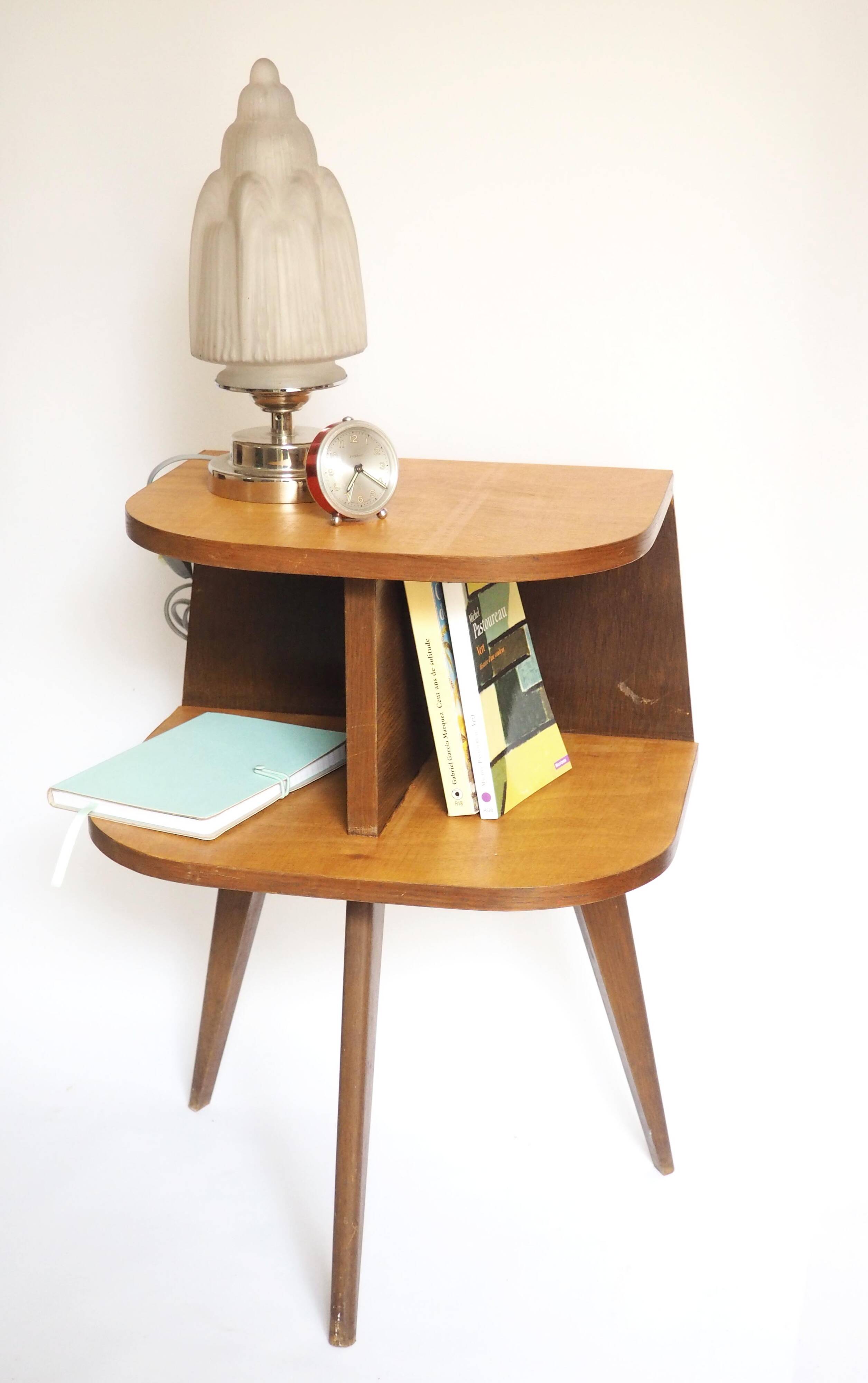 Wooden tripod bedside table