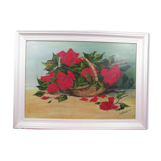 Table oil on bouquet panel signed S. Lallement