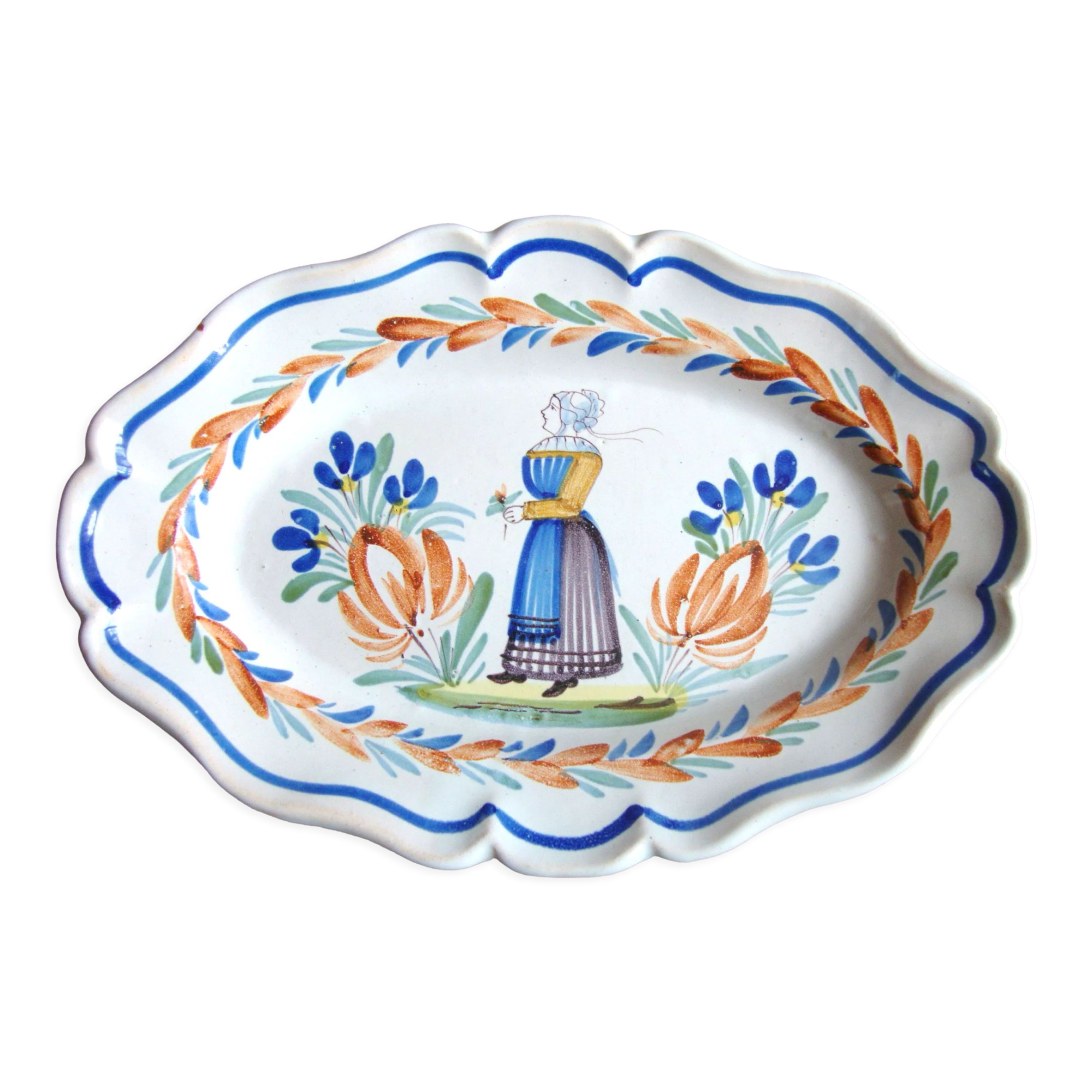 Oval earthenware dish Quimper old 19th