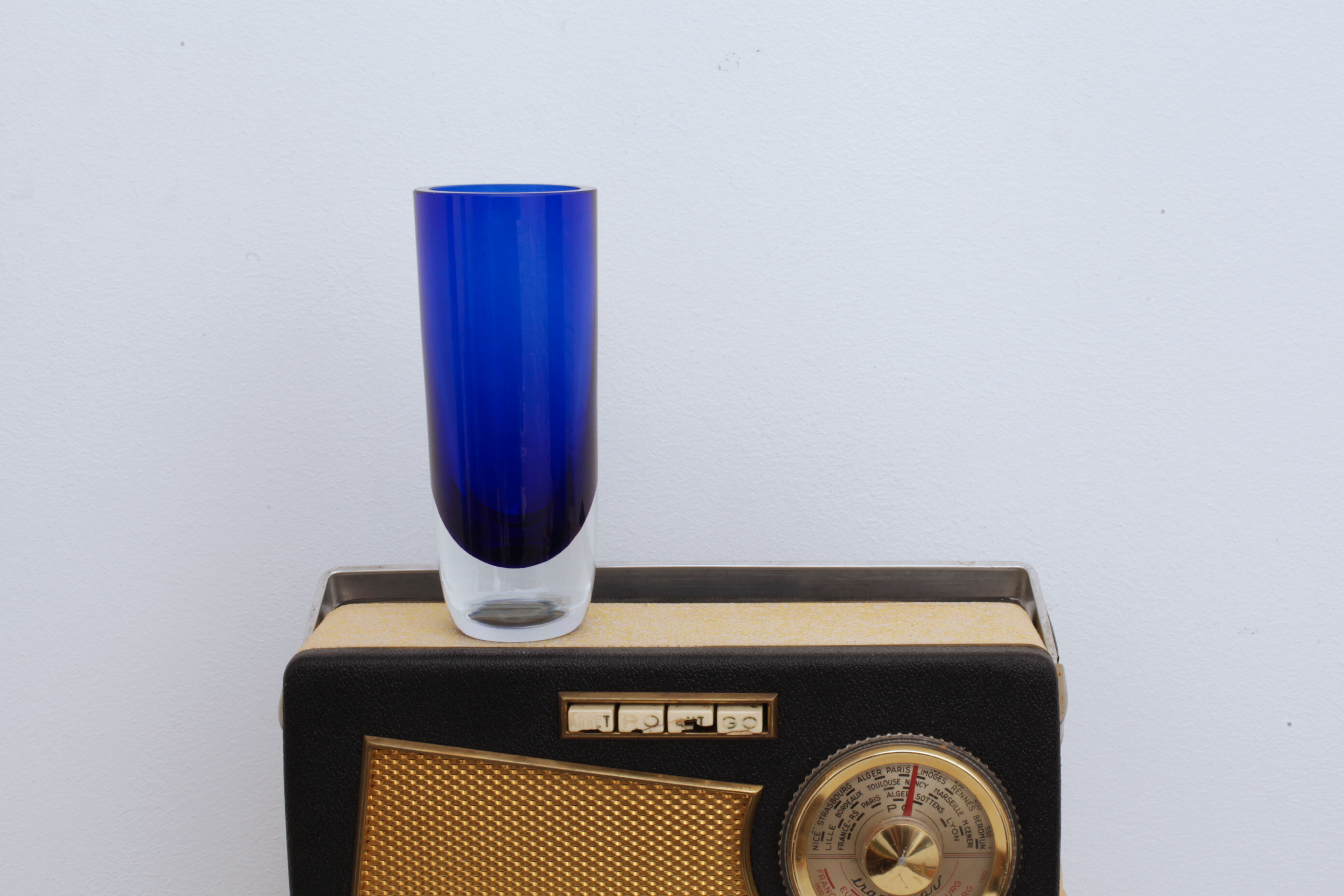 Thick blue glass vase