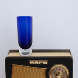 Vase verre bleu épais