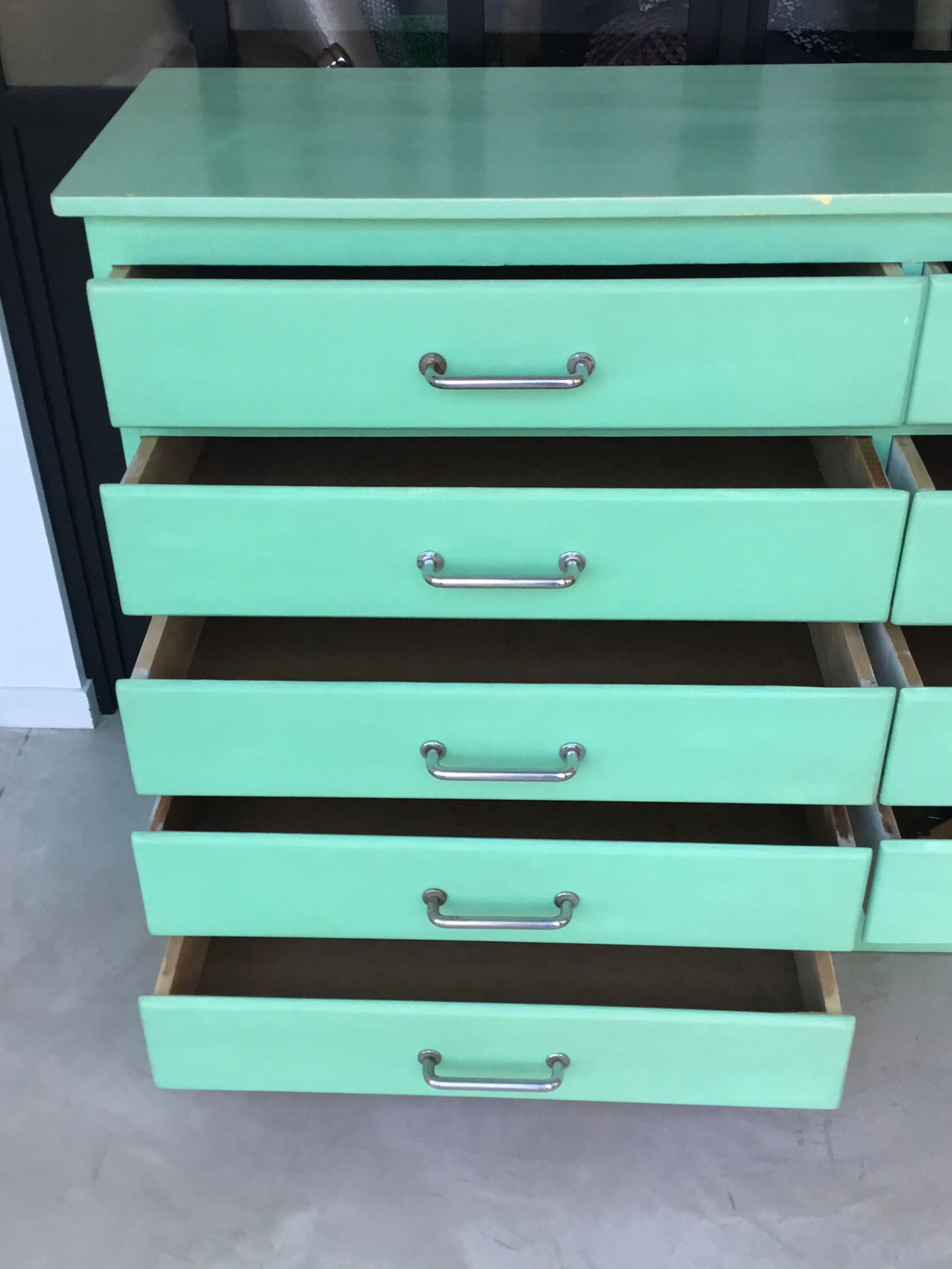 Water green loom cabinet with 10 drawers - 1960