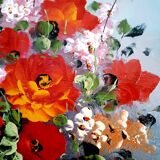 Oil on canvas bouquet of red flowers signed