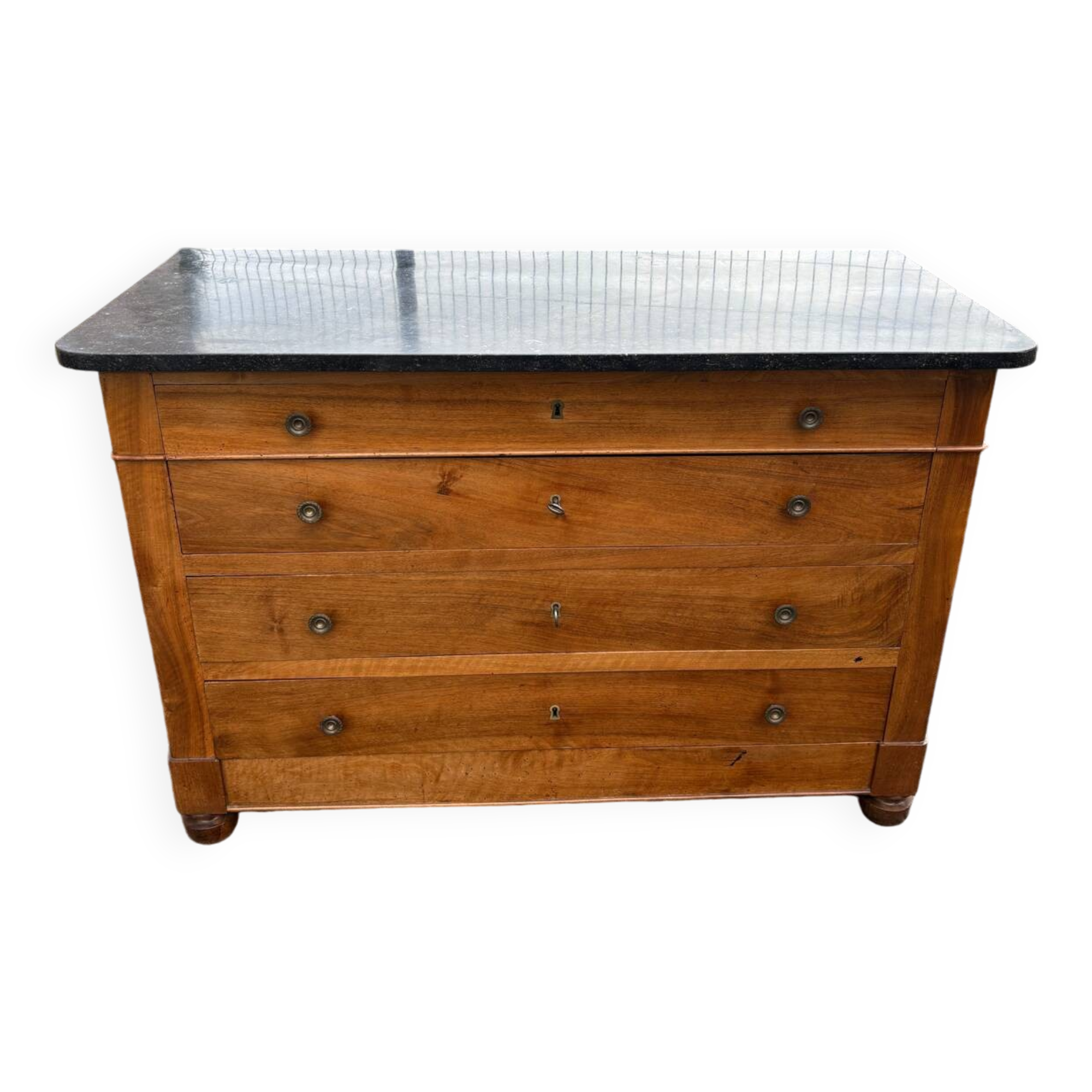 Chest of drawers in walnut, black marble, 19th century