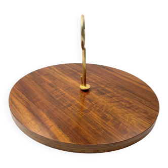 Vintage round wooden cheese board with unscrews handle