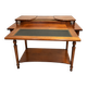 Bureau Directoire en merisier et cuir noir avec étagère