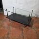 Vintage coffee table from the 1960s, glass, faux leather, brass.
