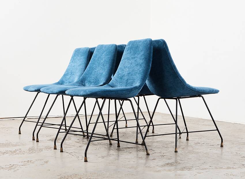 Augusto Bozzi Set of 6 Aster Dining Chairs for Saporiti Italy 1950s