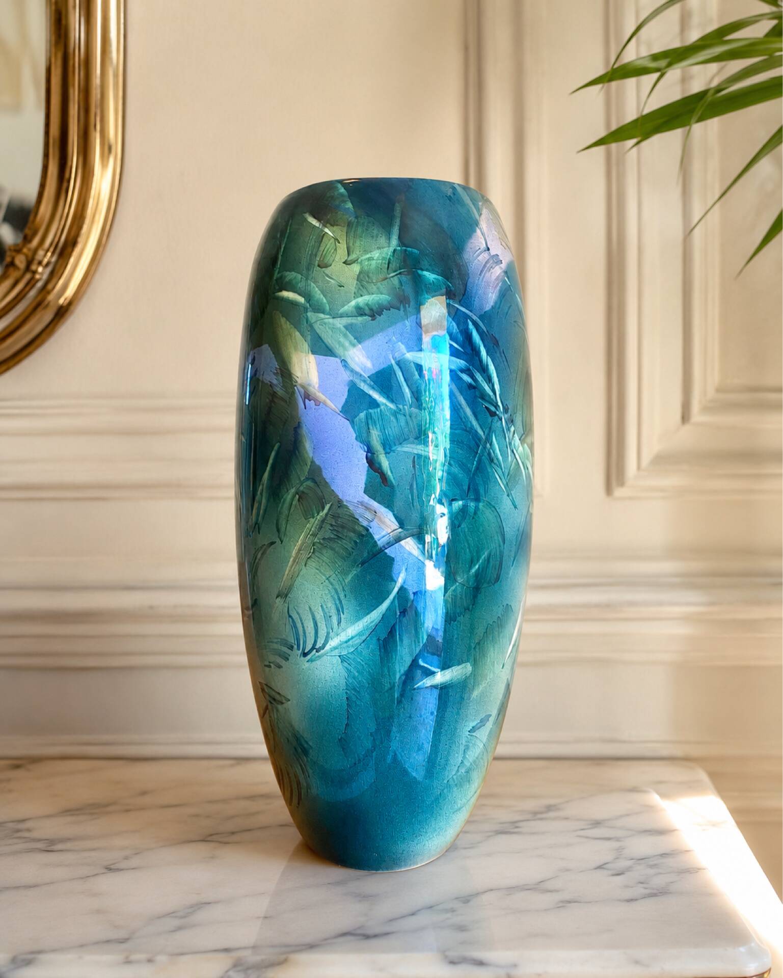Large lacquered ceramic vase signed Grech