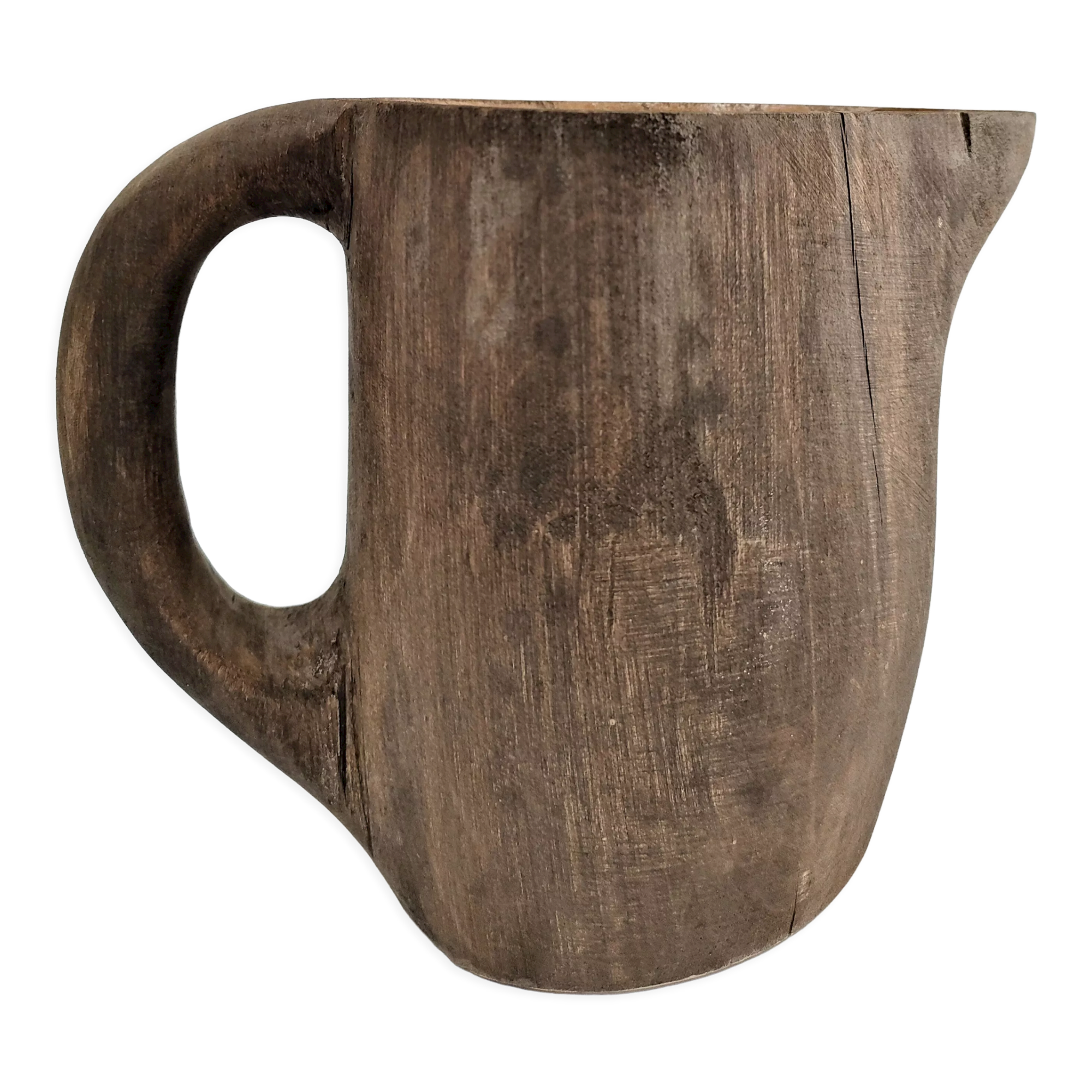 Solid wood pitcher patinated brutalist 60s