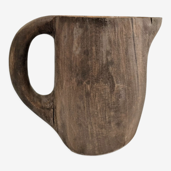 Solid wood pitcher patinated brutalist 60s