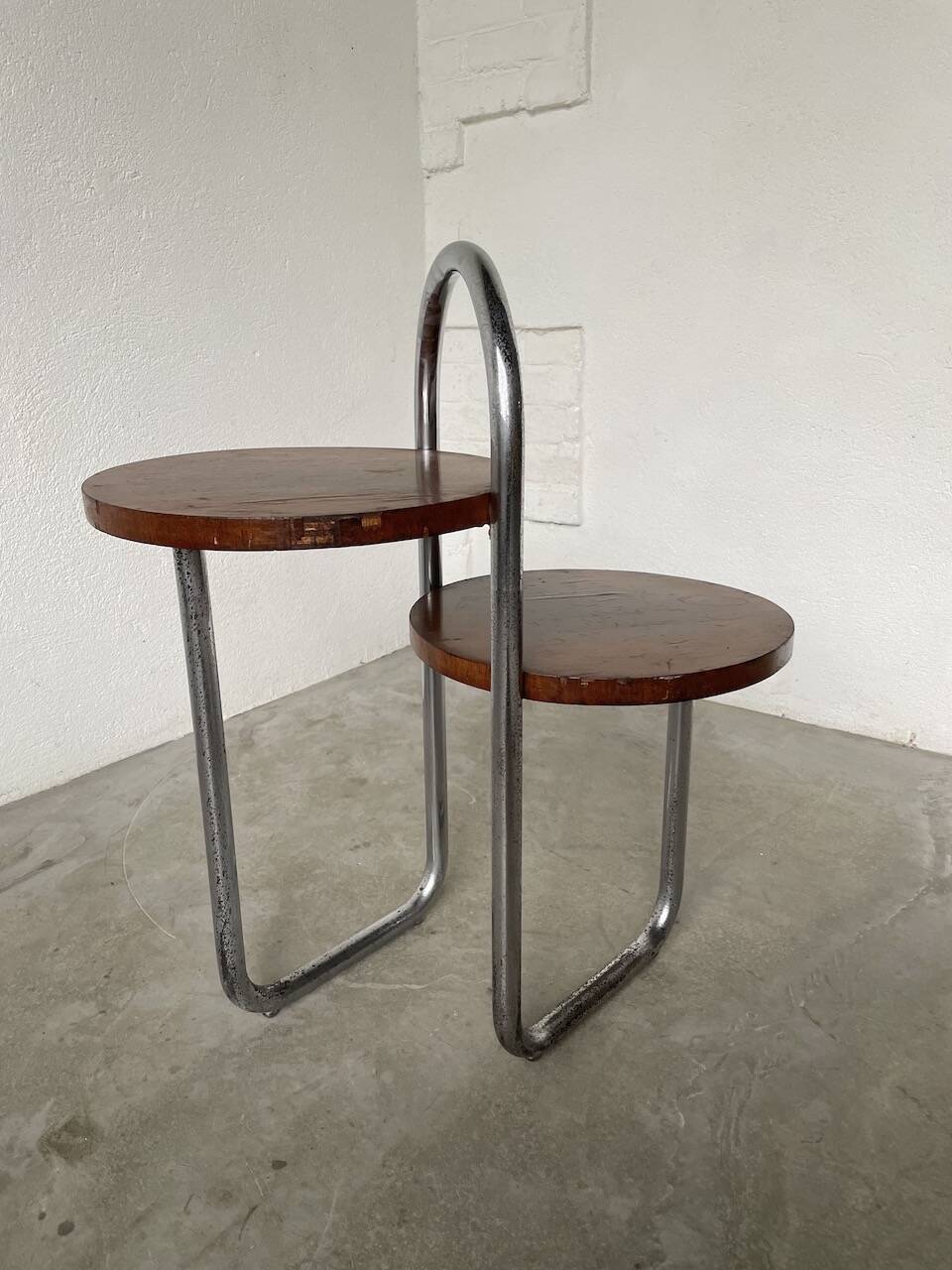 Sellette console art déco Bauhaus bois et chrome