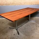 Table de salle à manger vintage chromée en merisier massif de style industriel