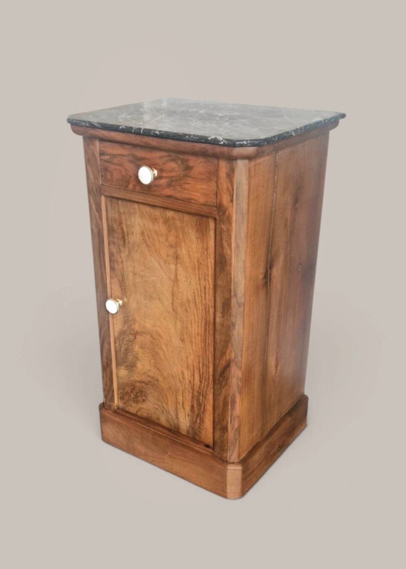 Walnut bedside table with a black marble top – late 19th century.