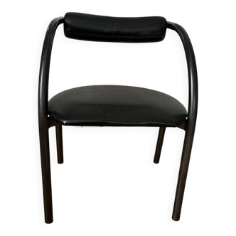Danish design chair from the 80s, black tubular metal and faux leather.