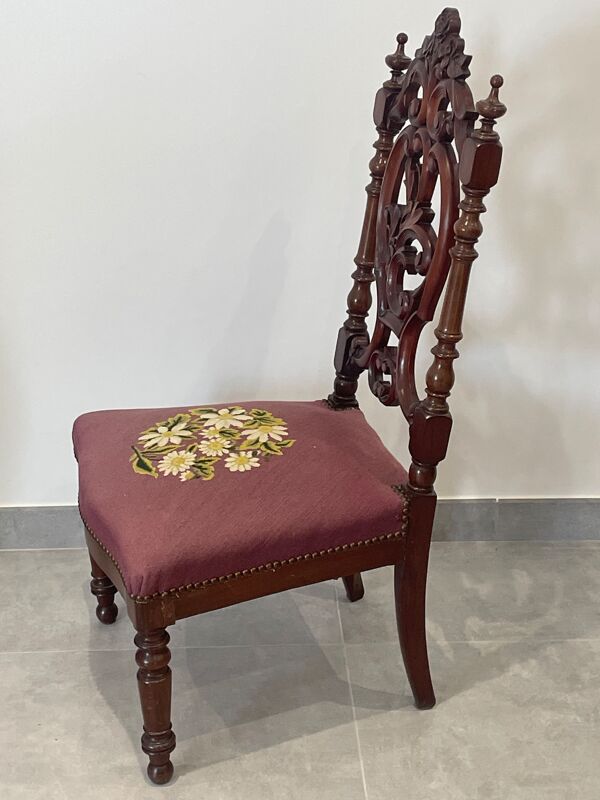 Chaise de nourrice Napoléon III, bois noirci et canevas