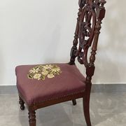 Chaise de nourrice Napoléon III, bois noirci et canevas