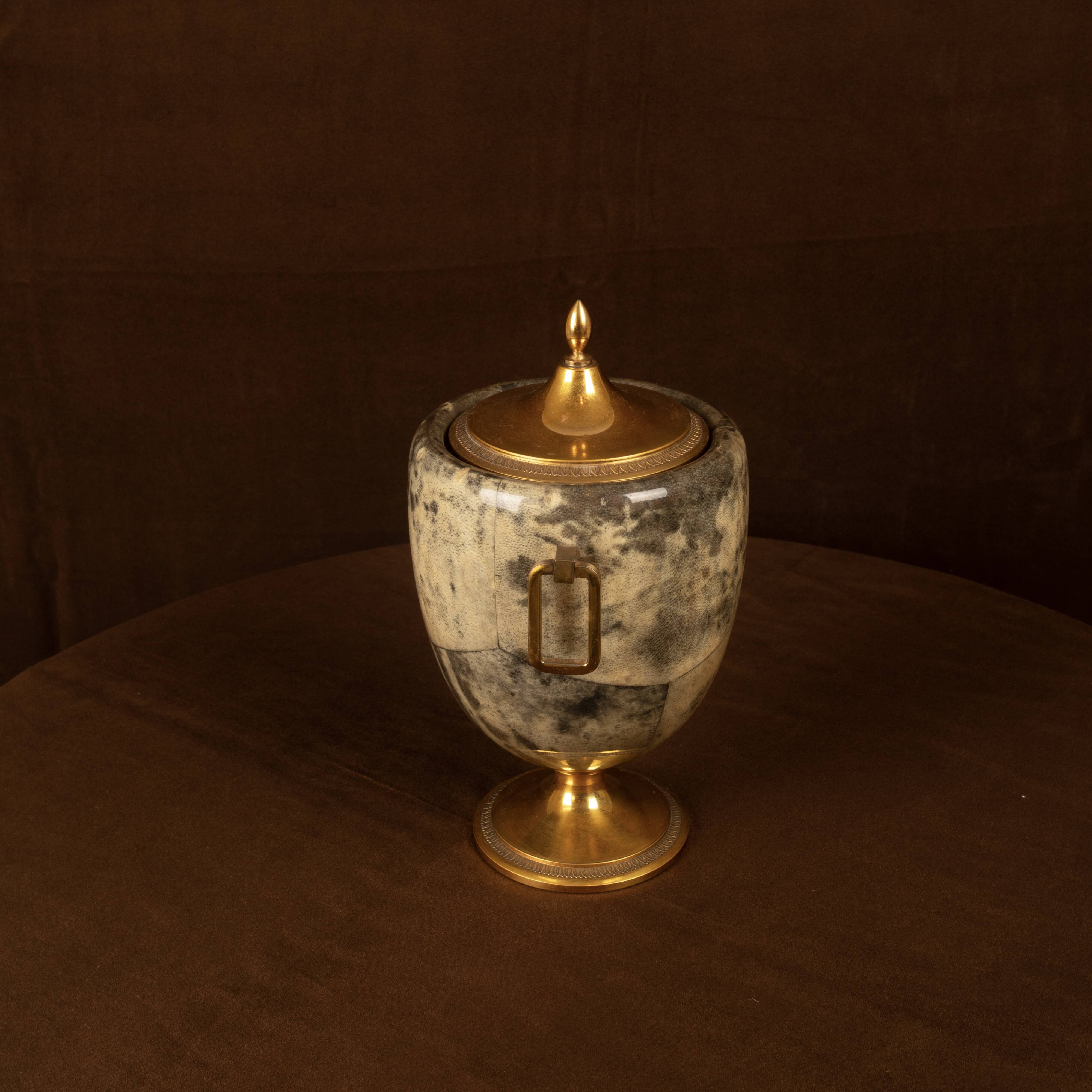 Macabo Grey Parchment & Brass Thermos Glacette, Cusano Milanino, Italy 1950
