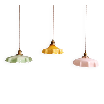 Trio of Art Deco pendant lights in colored opaline glass, 1930s